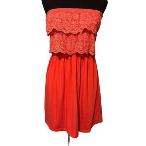 Rachael & Chloe Women's Orange Tiered Lace Strapless Top NWT Size Medium